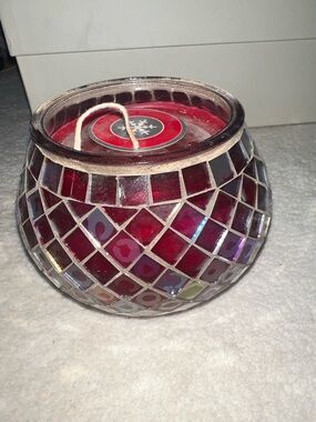 New Kohl's Red Mosaic Glass Cinnamon Stick Candle